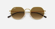 Ray-Ban Jack round sunglasses, gold frame with dark brown lenses and black accents