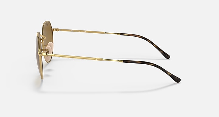 Ray-Ban Jack round sunglasses, gold frame with brown-tinted lenses and curved arms