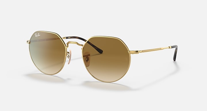 Ray-Ban Jack round sunglasses, gold metal frame with brown gradient lenses