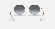 Ray-Ban Jack round sunglasses, gold frame with blue gradient lenses and white bridge
