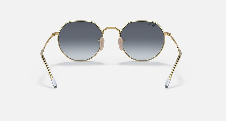 Ray-Ban Jack round sunglasses, gold frame with blue gradient lenses and white bridge