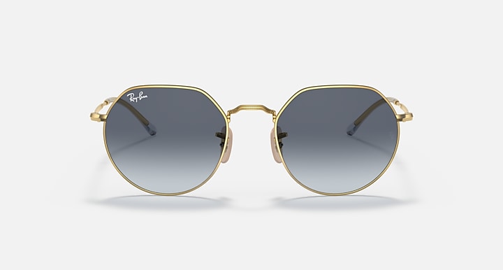 Ray-Ban Jack round sunglasses, gold frame with slate-blue mirrored lenses