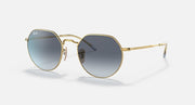Ray-Ban Jack round sunglasses, gold frame with blue-to-clear gradient lenses