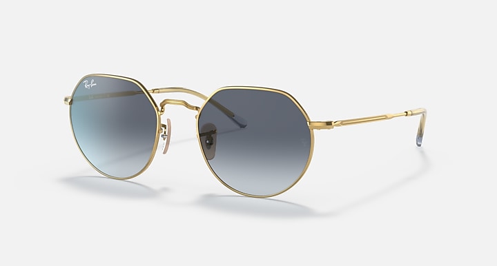 Ray-Ban Jack round sunglasses, gold frame with blue-to-clear gradient lenses