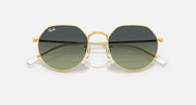 Ray-Ban round sunglasses with gold frame and dark tinted lenses