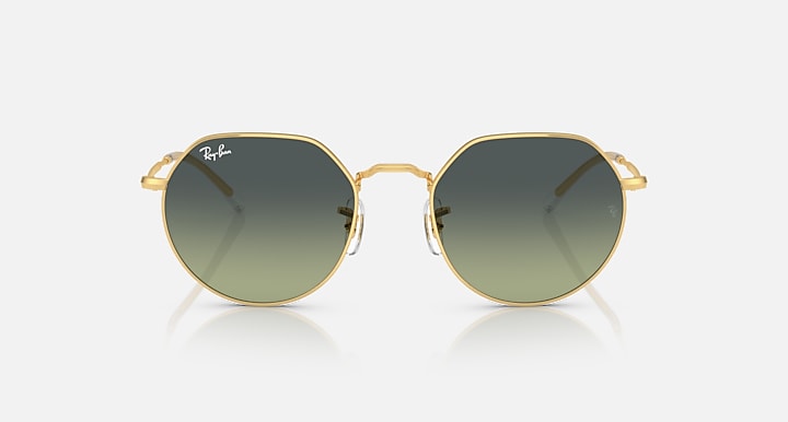 Ray-Ban round sunglasses with gold frame and dark green tinted lenses
