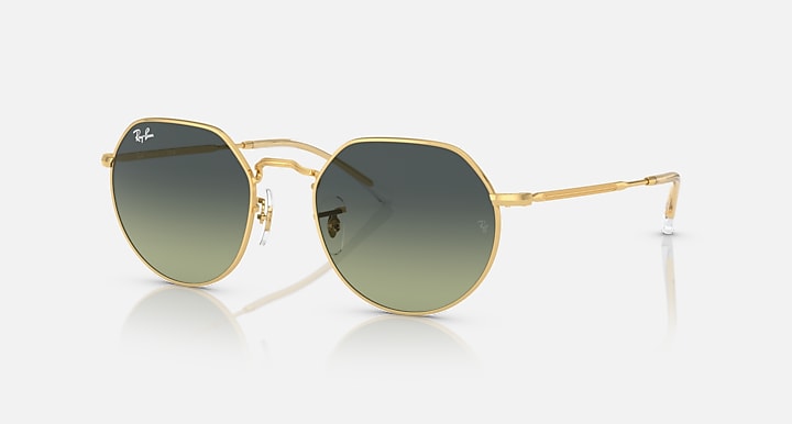 Ray-Ban round sunglasses with gold frame and olive green gradient lenses