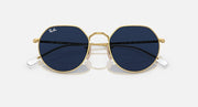 Ray-Ban Jack RB3565 sunglasses with gold-tone frames and dark blue mirrored lenses