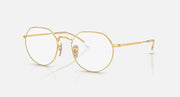 Ray-Ban Jack RB3565 sunglasses with gold-tone round frames and clear lenses