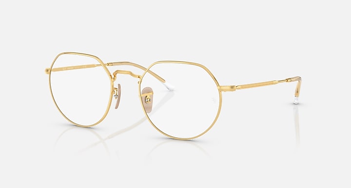 Ray-Ban Jack RB3565 sunglasses with gold-tone round frames and clear lenses
