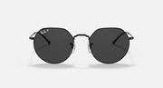 Round sunglasses with black frame and dark black lenses, front view