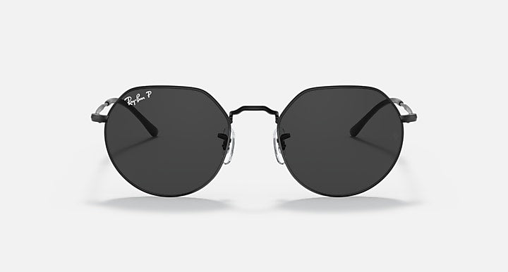 Round sunglasses with black frame and dark black lenses, front view