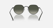 Ray-Ban RB3565 Jack sunglasses with dark green lenses and black round frames, straight on