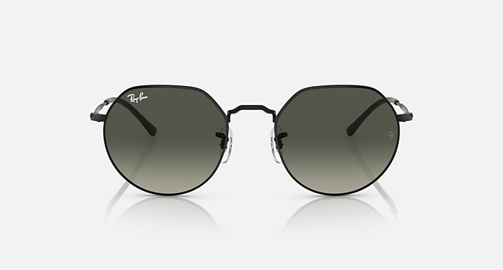 Ray-Ban RB3565 Jack sunglasses front view, dark green lenses with black round frames