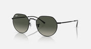 Ray-Ban RB3565 Jack sunglasses with dark green lenses and black round frames