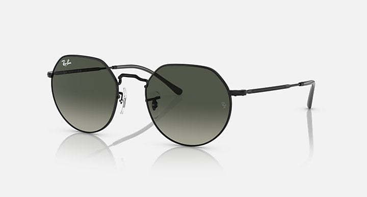 Ray-Ban RB3565 Jack sunglasses with dark green lenses and black round frames