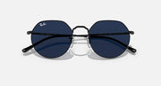 Ray-Ban Jack RB3565 sunglasses with black frames and dark blue mirrored lenses