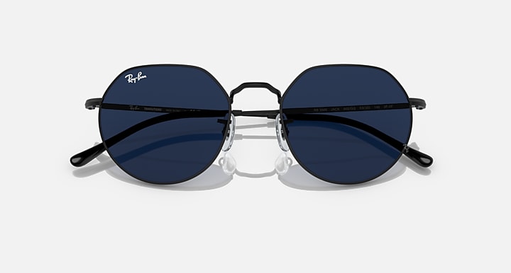 Ray-Ban Jack RB3565 sunglasses with black frames and dark blue mirrored lenses