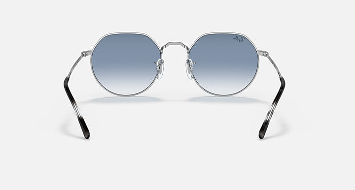 Round sunglasses with silver frame and blue gradient lenses, front view
