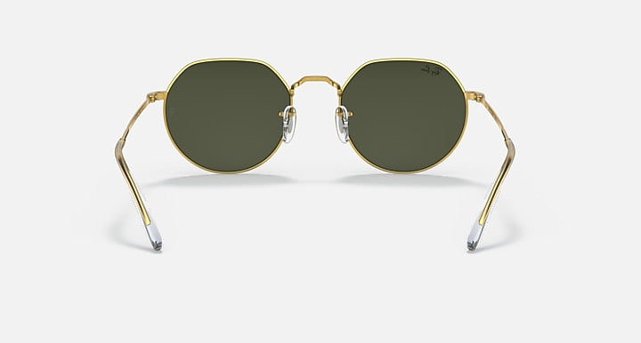 Round metal sunglasses with gold frame and dark green lenses, front view