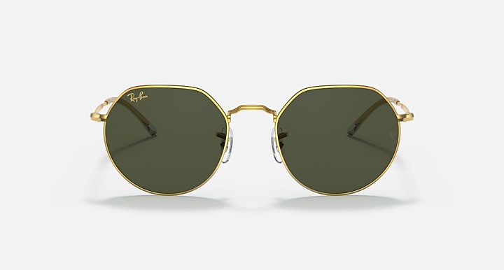Round metal sunglasses with gold frame and dark olive gradient lenses