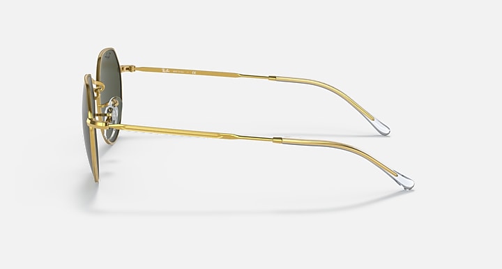 Round metal sunglasses side view with gold frame and dark green lenses