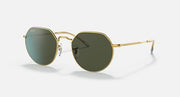 Round metal sunglasses with gold frame and dark green tinted lenses