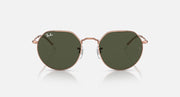 Round sunglasses with rose gold frame and dark olive tinted lenses, front view
