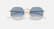 Ray-Ban round sunglasses with rose gold frame and dark blue tinted lenses
