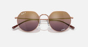 Ray-Ban RB3565 Jack sunglasses with brown-purple lenses and rose gold round frames