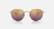 Ray-Ban RB3565 Jack sunglasses front view, purple lenses with rose gold round frames