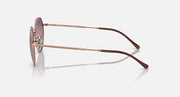 Ray-Ban RB3565 Jack sunglasses with rose gold frames and purple lenses, side profile