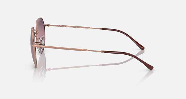 Ray-Ban RB3565 Jack sunglasses with rose gold frames and purple lenses, side profile