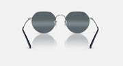 Round sunglasses with silver frame and dark gray tinted lenses, front view