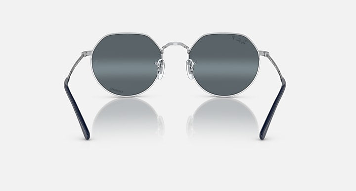 Round sunglasses with silver frame and dark gray tinted lenses, front view