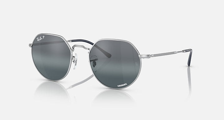 Round sunglasses with silver frame and dark gray tinted lenses