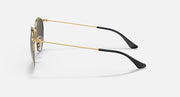 RB3578 sunglasses side view with gold metal arms and dark lenses.