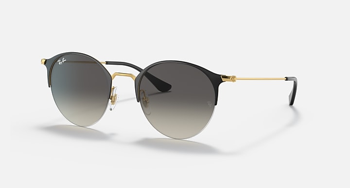 RB3578 sunglasses with black frames, gold rims, and dark grey gradient lenses.