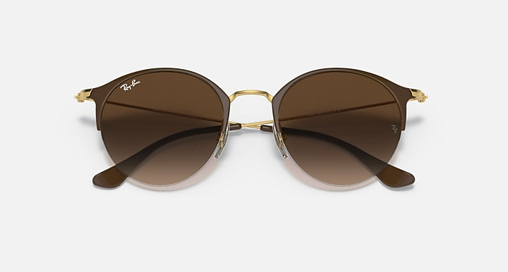 RB3578 sunglasses with brown gradient lenses and gold rims, front view.
