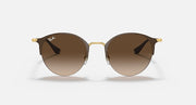 RB3578 sunglasses with brown-tinted round lenses and gold bridge detail.
