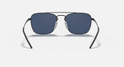 Full front sunglasses with dark blue lenses and black metal frame with nose bridge