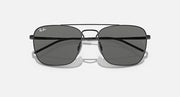 Ray-Ban rectangular sunglasses with dark frames and dark grey mirrored lenses