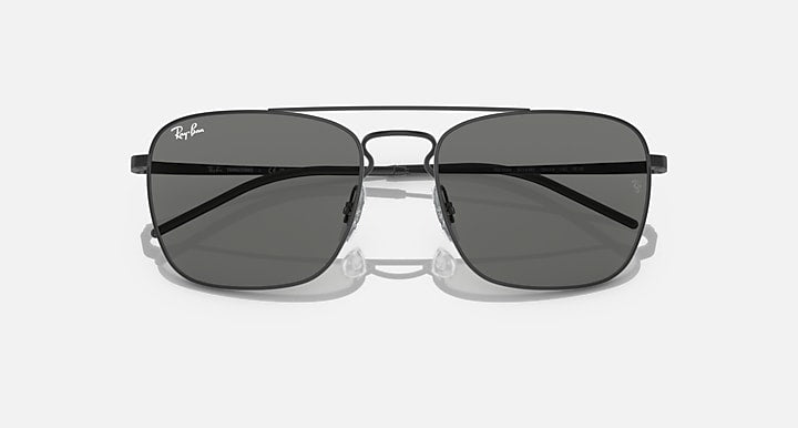 Ray-Ban rectangular sunglasses with dark frames and dark grey mirrored lenses