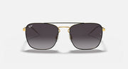 Square sunglasses with black frame and dark gradient lenses with gold accents