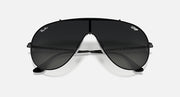 Aviator-style sunglasses with black frames and dark smoke lenses, center bridge view