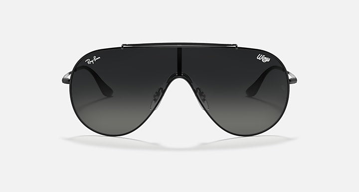Aviator-style sunglasses with black frames and dark smoke lenses, front view
