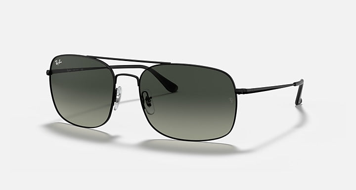 Rectangular sunglasses with dark green mirrored lenses and black metal frame