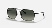 Rectangular sunglasses with dark green mirrored lenses and black metal frame