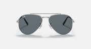 Aviator sunglasses with silver-tone metal frame and dark gray lenses, front angled view.