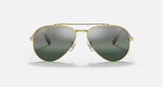 Aviator sunglasses with gold frame and green mirrored gradient lenses; full front view